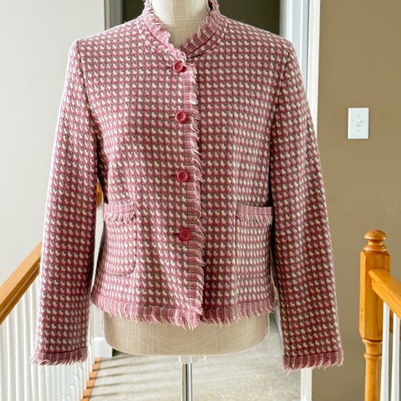 Vintage Pendleton Pink Tweed Virgin Wool Cropped Blazer in Size 14P - Picture 1 of 8